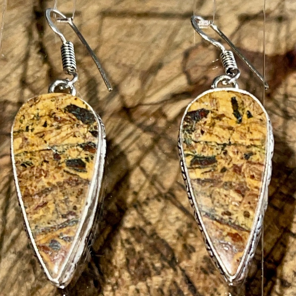 Honey Dendritic Jasper Earrings 2”